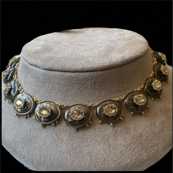 ALEXIS BITTAR • NEW Crystal Studded Satin Silk Lucite Spiked Starburst Necklace - Picture 3 of 15